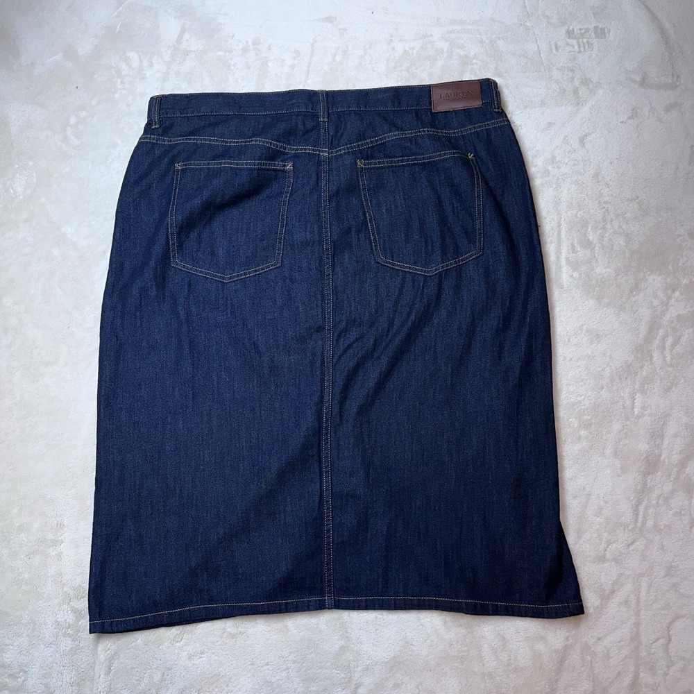 Lauren Ralph Lauren Skirt Women's Size 16 Denim Midi Skirt Front Slit Dark Wash - Picture 2 of 9
